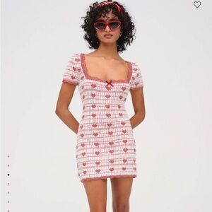 For Love & Lemons Candy Heart Knit Mini Dress